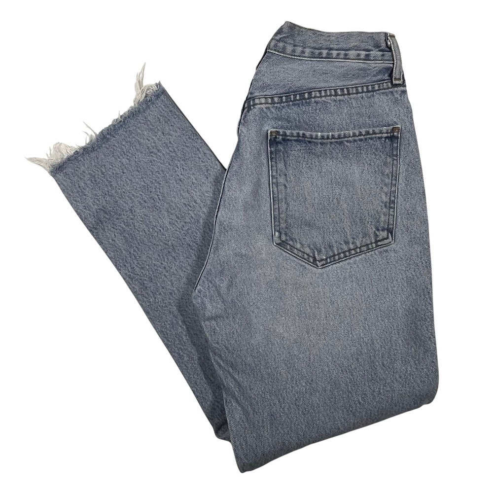 Agolde Riley High Rise Straight Crop Jeans Light Indigo Raw‎ Hem Women's 27x26